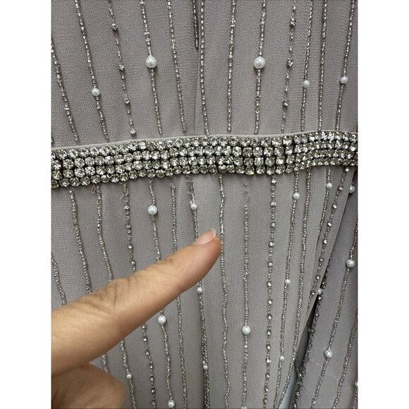 New MAC DUGGAL Size 18 Purple 93622  Puff Long Sleeve Beaded Midi Cocktail Dress - Picture 11 of 12